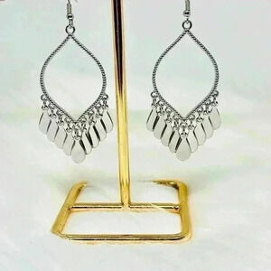 Silver Tear Drop Tassel Earrings
